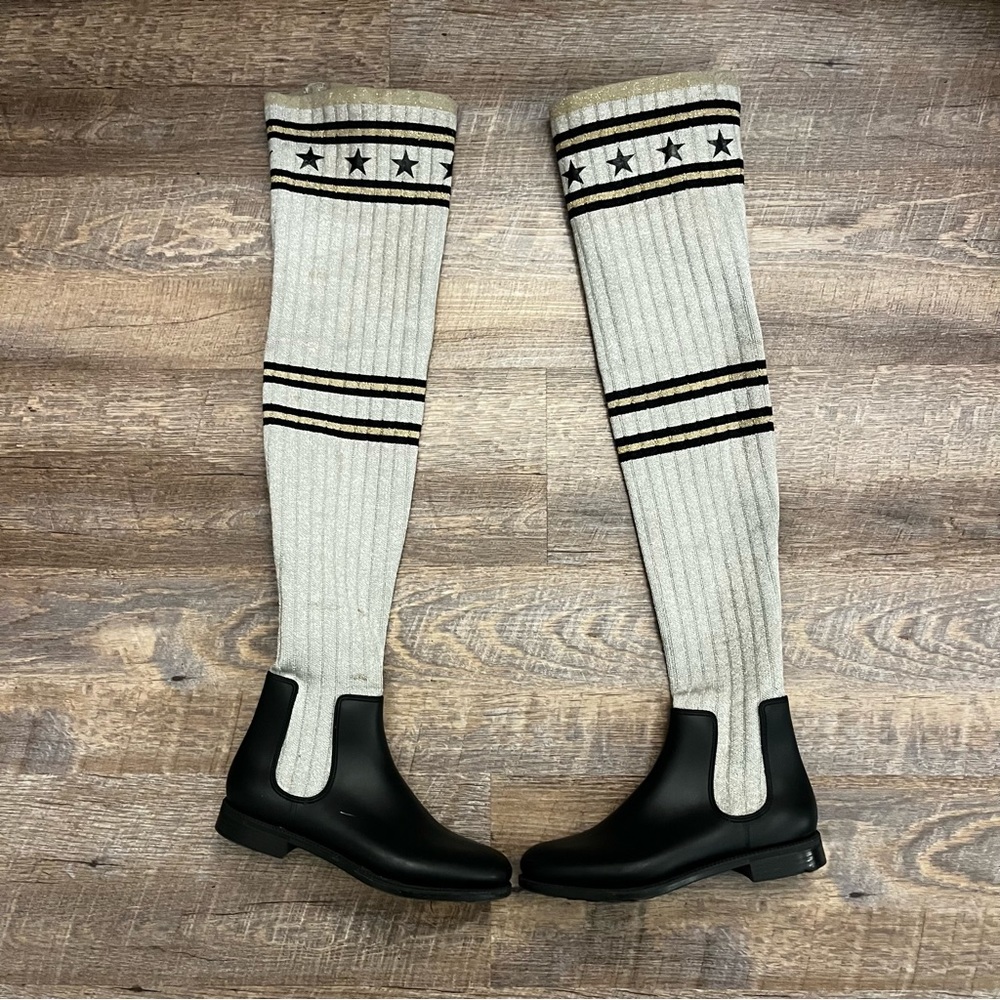 Givenchy Black Leather & Cream Knee-High Sock Boots